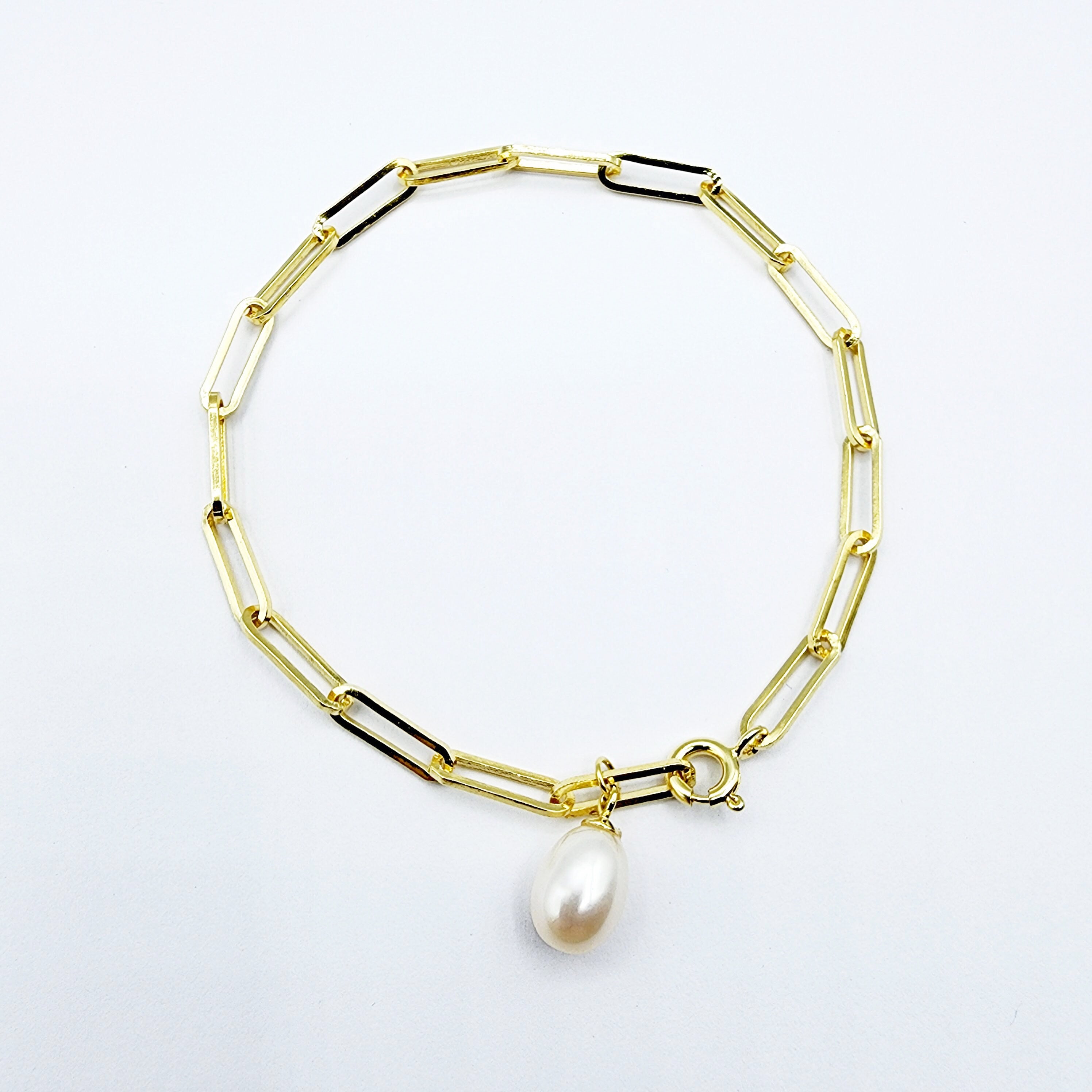 Sterling Silver with Genuine Freshwater Pearl, Paperclip Chain Bracelet For Women, Gift for her, Paperclip Chain Design, Fashionable Jewelry