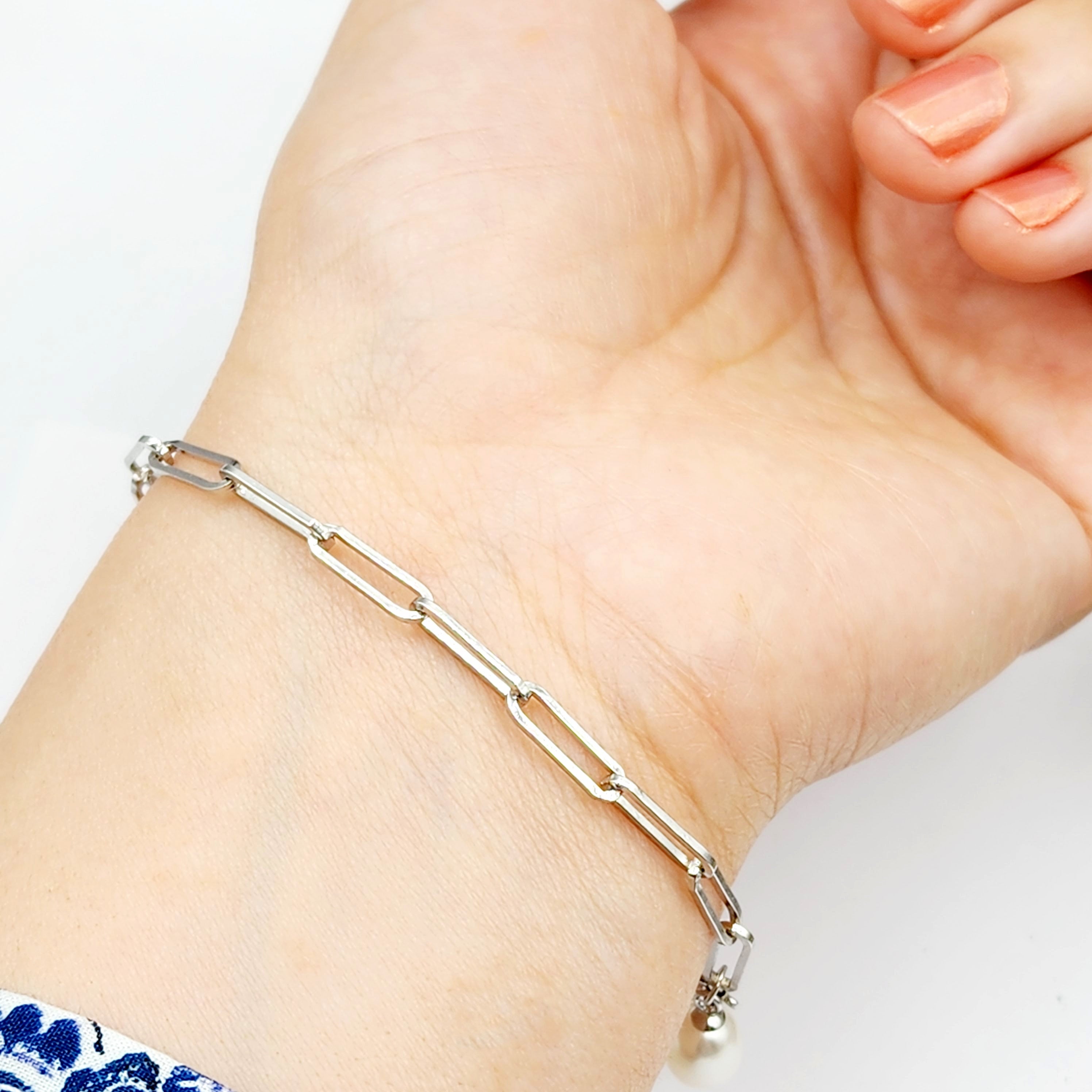 Sterling Silver with Genuine Freshwater Pearl, Paperclip Chain Bracelet For Women, Gift for her, Paperclip Chain Design, Fashionable Jewelry