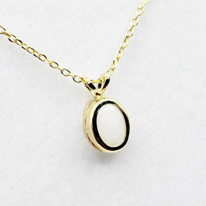 Gold Opal Pendant Necklace, 14K Yellow Gold Genuine Oval Opal 8x6mm Bezel Pendant Necklace, Affordable Jewelry