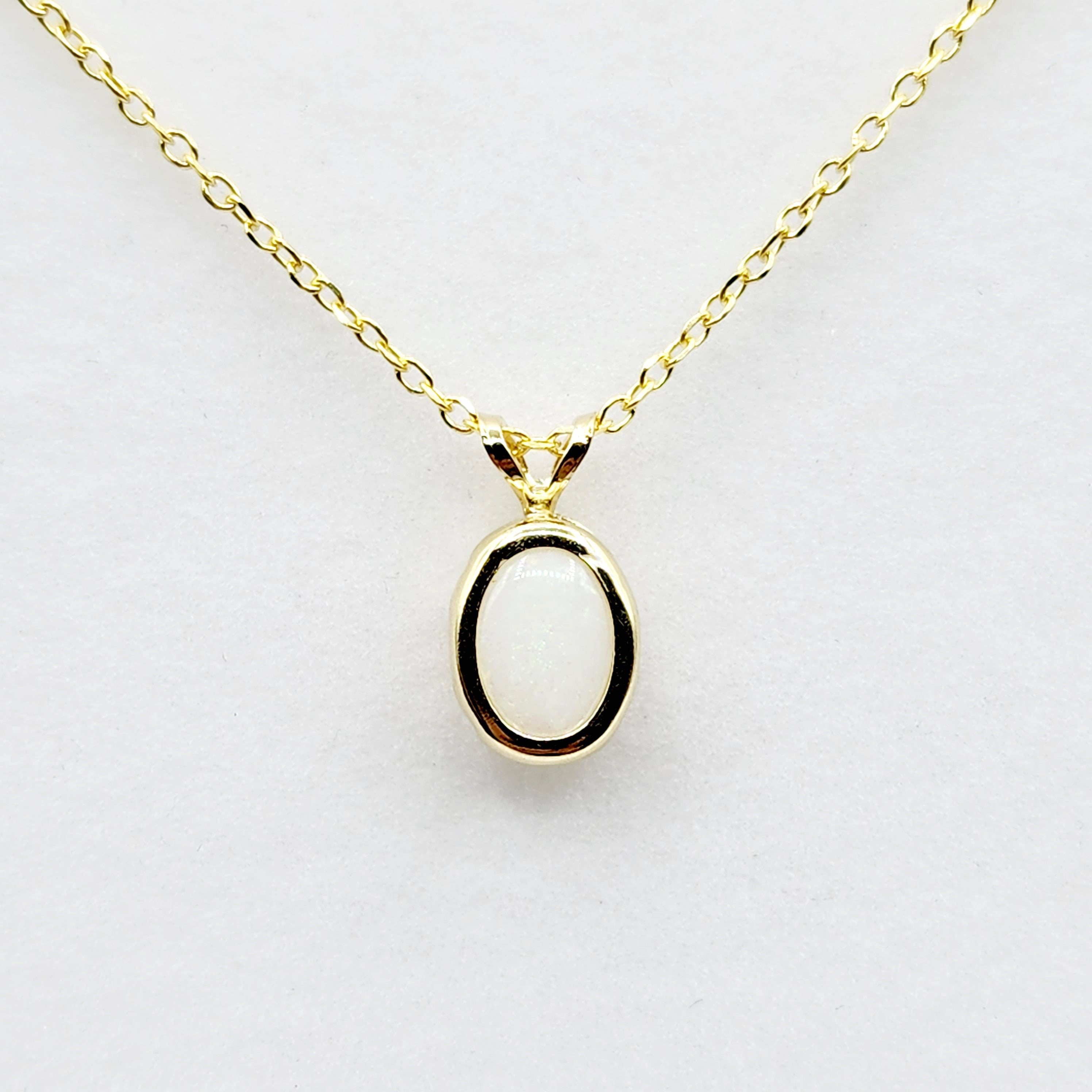 Gold Opal Pendant Necklace, 14K Yellow Gold Genuine Oval Opal 8x6mm Bezel Pendant Necklace, Affordable Jewelry