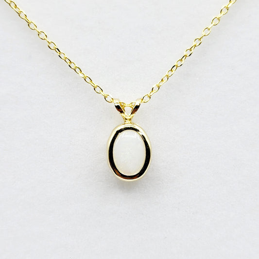 Gold Opal Pendant Necklace, 14K Yellow Gold Genuine Oval Opal 8x6mm Bezel Pendant Necklace, Affordable Jewelry