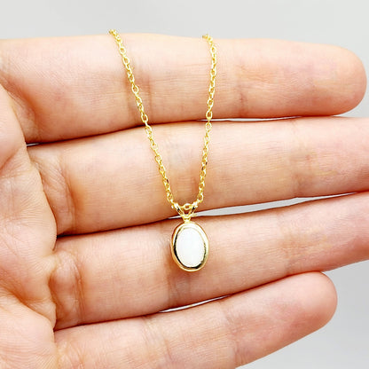 Gold Opal Pendant Necklace, 14K Yellow Gold Genuine Oval Opal 8x6mm Bezel Pendant Necklace, Affordable Jewelry