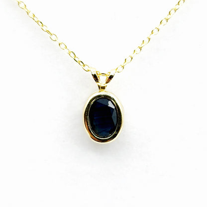 Gold Blue Sapphire Pendant Necklace, 14K Yellow Gold Genuine Oval Blue Sapphire 8x6mm Bezel Pendant Necklace, September Birthstone