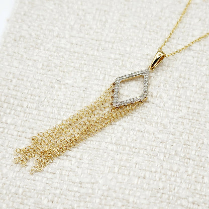 10K Gold Diamond Long Pendant Necklace Kite-Shaped Chandelier Pendant in 10K Gold