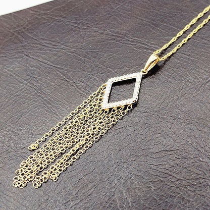 10K Gold Diamond Long Pendant Necklace Kite-Shaped Chandelier Pendant in 10K Gold