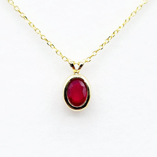 Gold Ruby Pendant Necklace, 14K Yellow Gold Genuine Oval Ruby 8x6mm Bezel Necklace, July Birthstone, Perfect Gift for Women, Elegant Jewelry