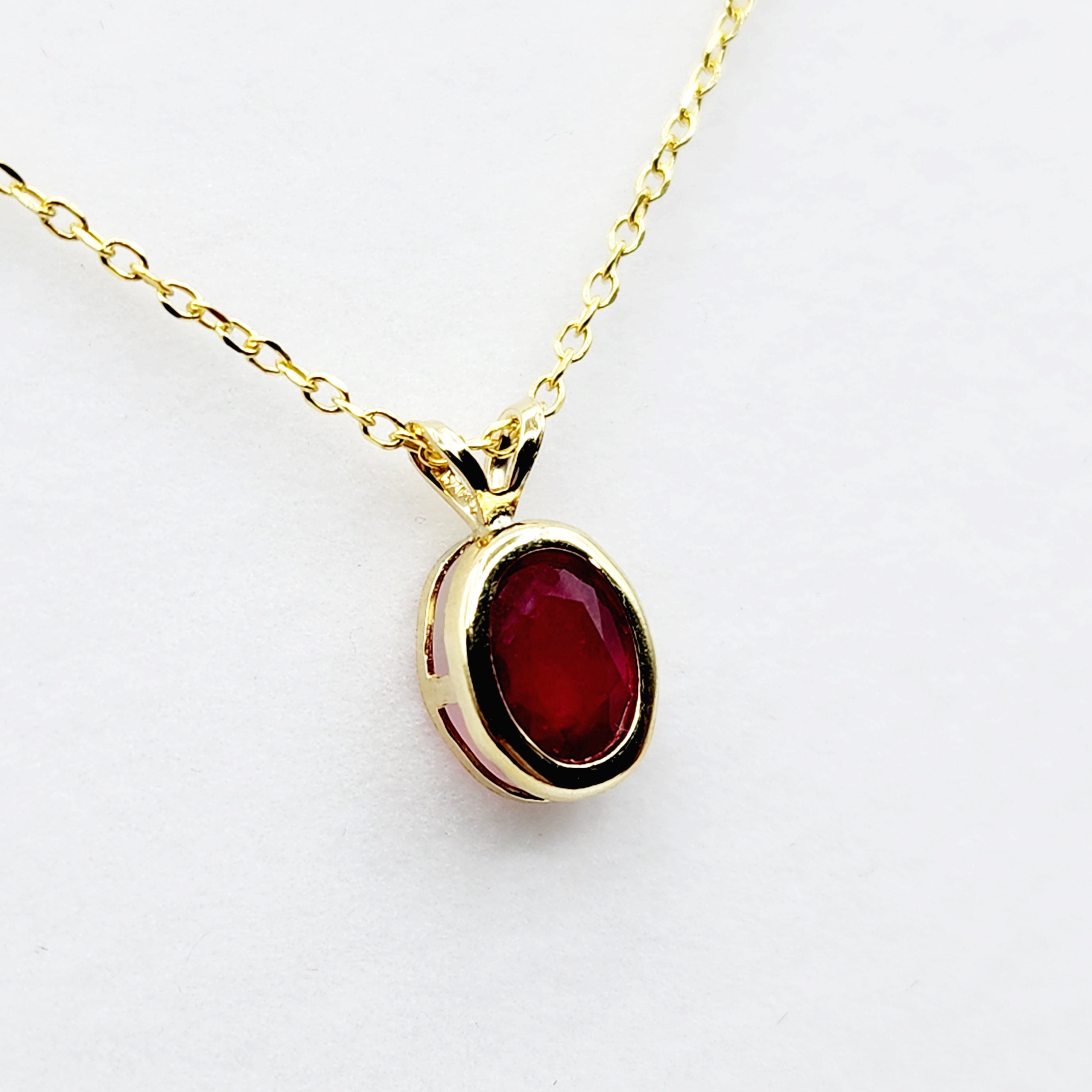 Gold Ruby Pendant Necklace, 14K Yellow Gold Genuine Oval Ruby 8x6mm Bezel Necklace, July Birthstone, Perfect Gift for Women, Elegant Jewelry