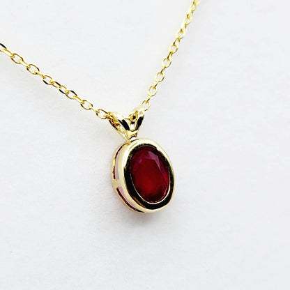Gold Ruby Pendant Necklace, 14K Yellow Gold Genuine Oval Ruby 8x6mm Bezel Necklace, July Birthstone, Perfect Gift for Women, Elegant Jewelry