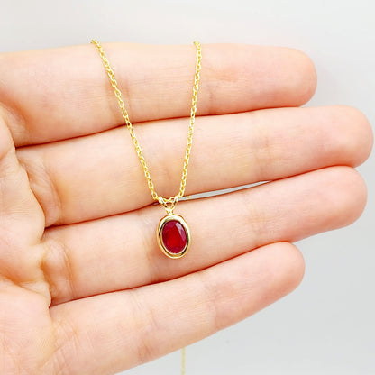 Gold Ruby Pendant Necklace, 14K Yellow Gold Genuine Oval Ruby 8x6mm Bezel Necklace, July Birthstone, Perfect Gift for Women, Elegant Jewelry