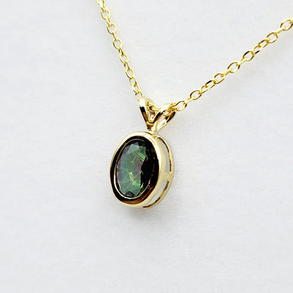 Gold Mystic Topaz Pendant Necklace, 14K Yellow Gold Genuine Oval Mystic Topaz 8x6mm Bezel Pendant Elegant Design Necklace, Dainty Necklace