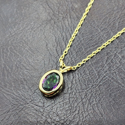 Gold Mystic Topaz Pendant Necklace, 14K Yellow Gold Genuine Oval Mystic Topaz 8x6mm Bezel Pendant Elegant Design Necklace, Dainty Necklace