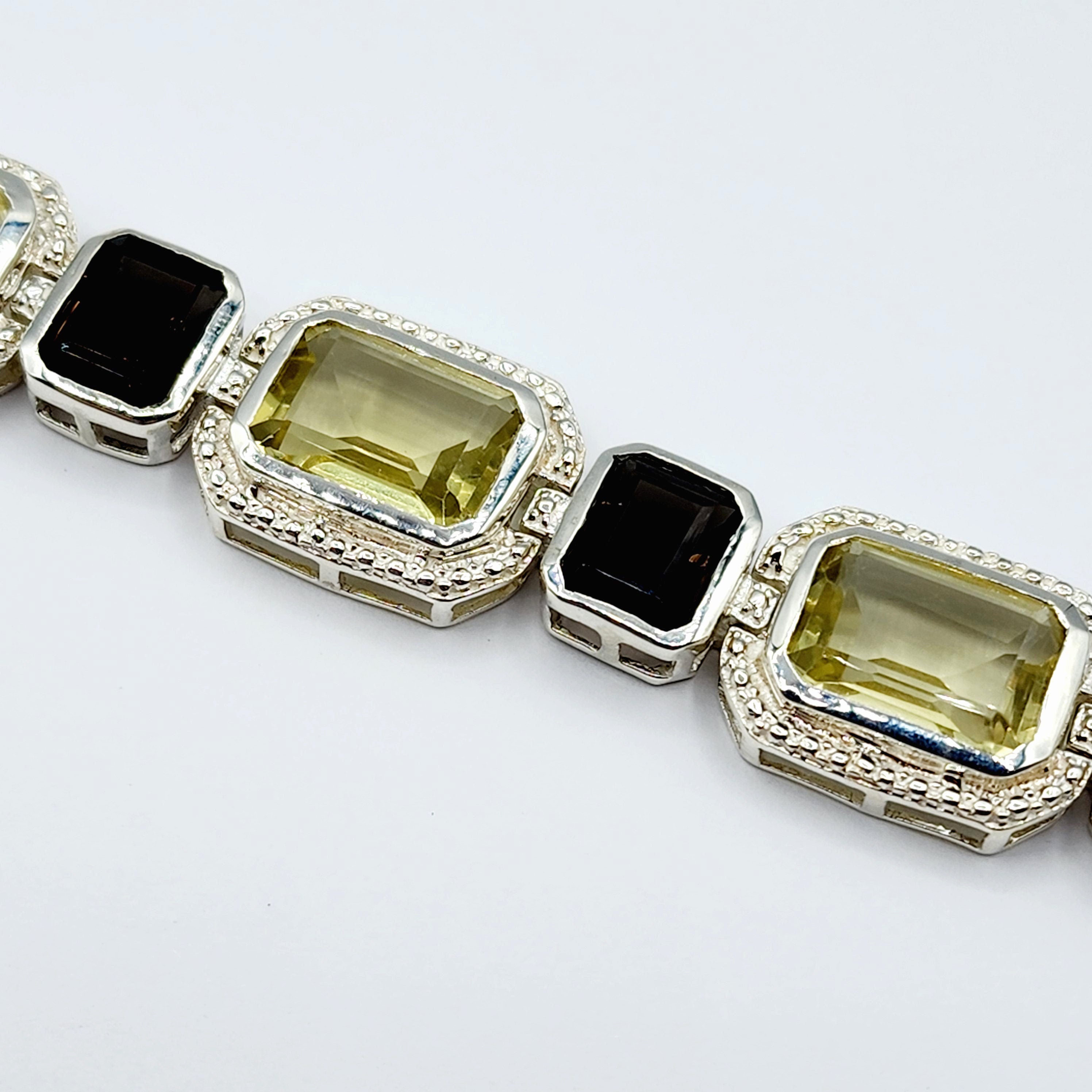Sterling Silver Lemon and Smokey Quartz 44cts Bracelet for Women, Dainty Natural Gemstones Bracelet For Her, Big Gemstone Bracelet Jewelry