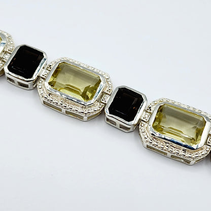Sterling Silver Lemon and Smokey Quartz 44cts Bracelet for Women, Dainty Natural Gemstones Bracelet For Her, Big Gemstone Bracelet Jewelry