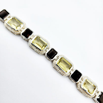 Sterling Silver Lemon and Smokey Quartz 44cts Bracelet for Women, Dainty Natural Gemstones Bracelet For Her, Big Gemstone Bracelet Jewelry