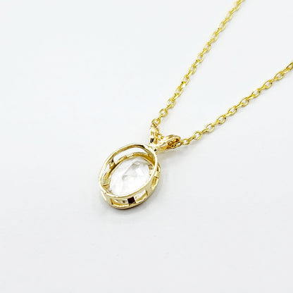 Gold White Topaz Pendant Necklace, 14K Yellow Gold Genuine Oval White Topaz 8x6mm Bezel Pendant Elegant Design Necklace, Dainty Necklace