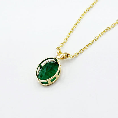 Gold Emerald Pendant Necklace, 14K Yellow Gold Genuine Oval Genuine Emerald  8x6mm Bezel Pendant Necklace, May Birthstone