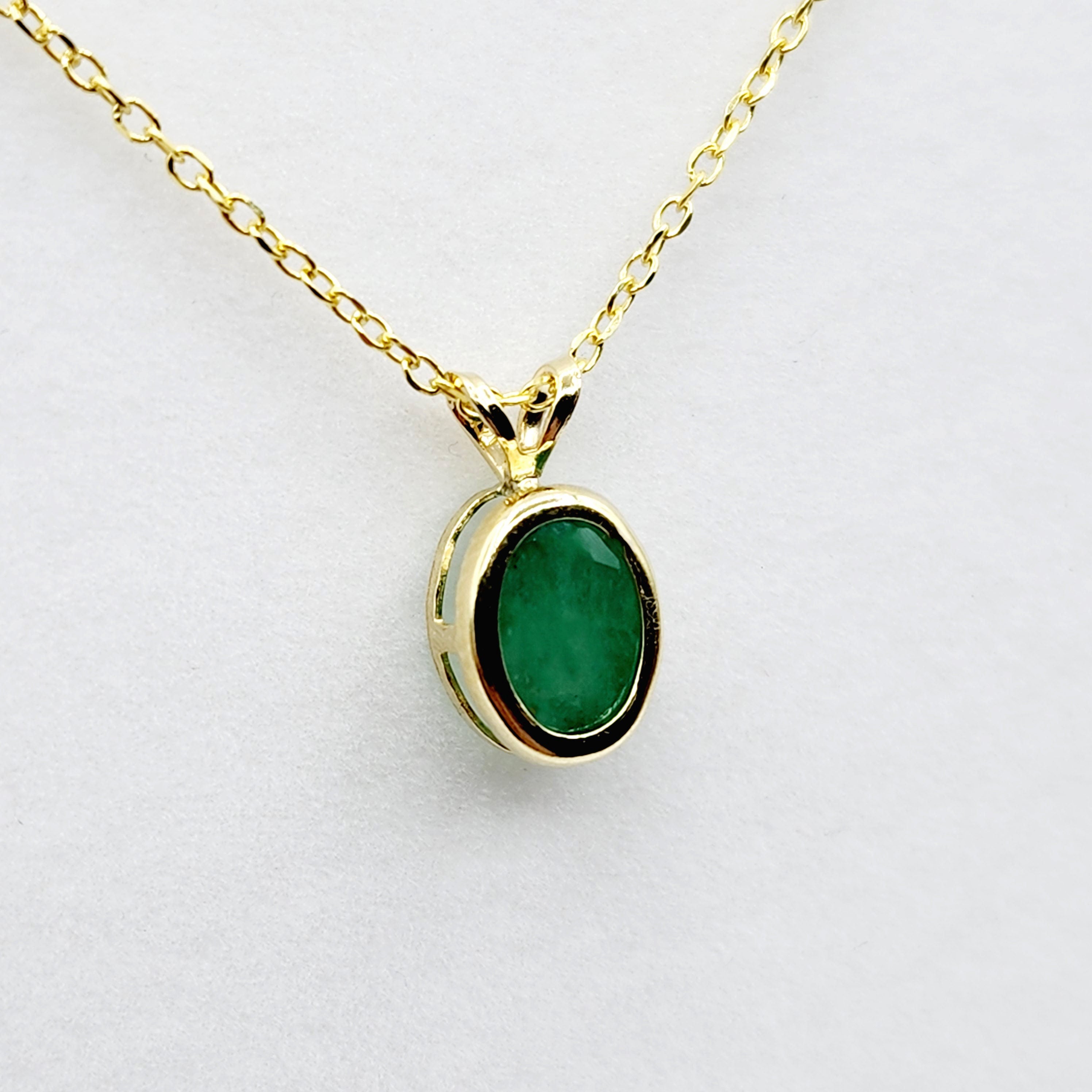 Gold Emerald Pendant Necklace, 14K Yellow Gold Genuine Oval Genuine Emerald  8x6mm Bezel Pendant Necklace, May Birthstone