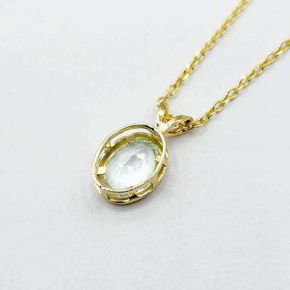 Gold Aquamarine Pendant Necklace, 14K Yellow Gold Genuine Oval Aquamarine 8x6mm Bezel Pendant Elegant Design Necklace, Minimalist Necklace