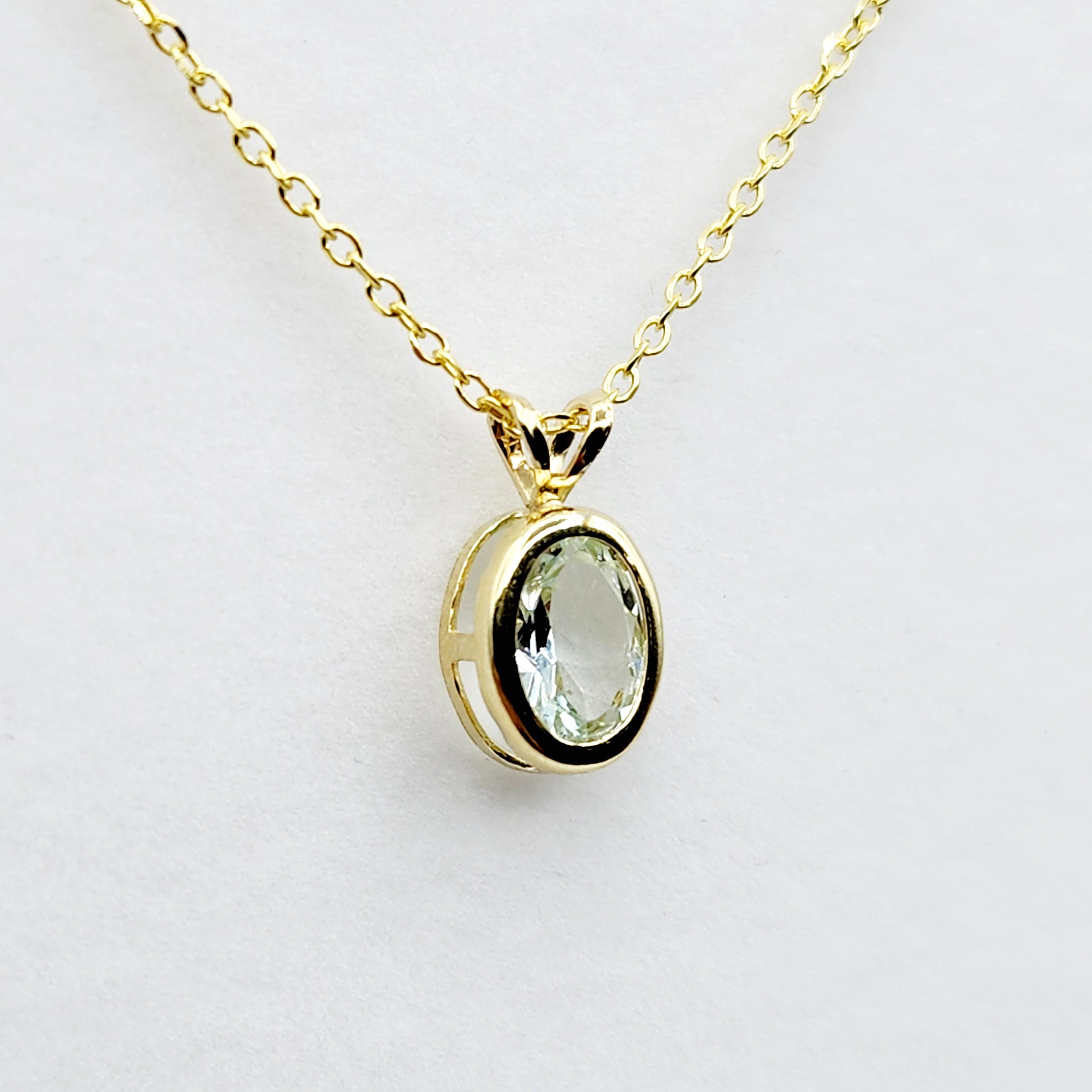 Gold Aquamarine Pendant Necklace, 14K Yellow Gold Genuine Oval Aquamarine 8x6mm Bezel Pendant Elegant Design Necklace, Minimalist Necklace