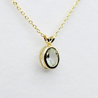 Gold Aquamarine Pendant Necklace, 14K Yellow Gold Genuine Oval Aquamarine 8x6mm Bezel Pendant Elegant Design Necklace, Minimalist Necklace