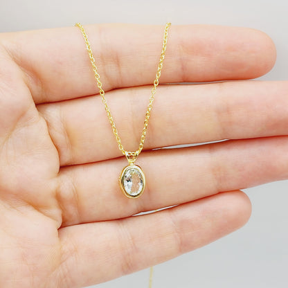 Gold Aquamarine Pendant Necklace, 14K Yellow Gold Genuine Oval Aquamarine 8x6mm Bezel Pendant Elegant Design Necklace, Minimalist Necklace