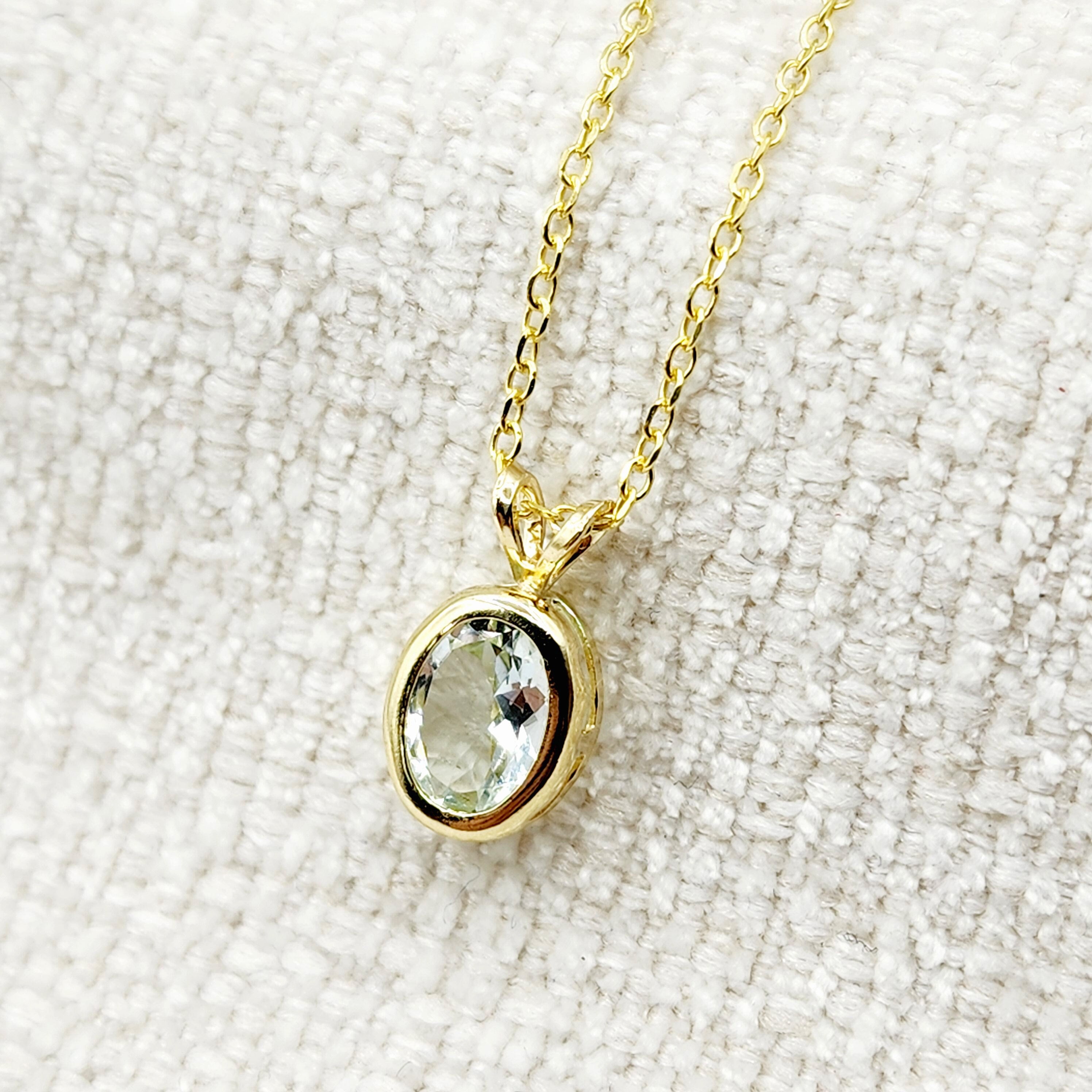 Gold Aquamarine Pendant Necklace, 14K Yellow Gold Genuine Oval Aquamarine 8x6mm Bezel Pendant Elegant Design Necklace, Minimalist Necklace