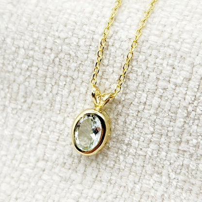 Gold Aquamarine Pendant Necklace, 14K Yellow Gold Genuine Oval Aquamarine 8x6mm Bezel Pendant Elegant Design Necklace, Minimalist Necklace