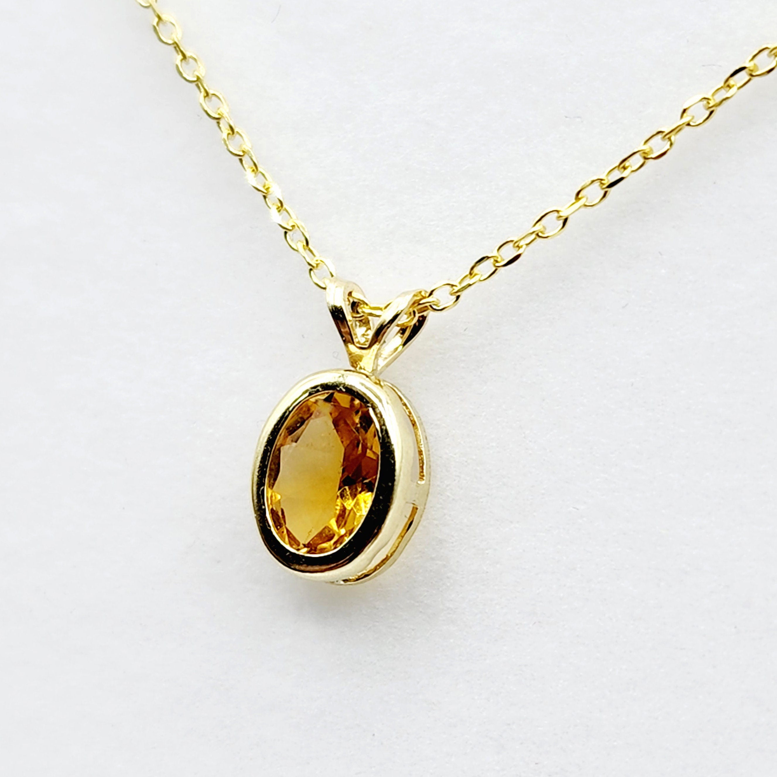 Gold Citrine Pendant Necklace, 14K Yellow Gold Genuine Citrine 8x6mm Pendant, November Birthstone, Yellow Gemstone Necklace Jewelry