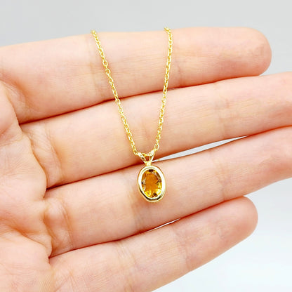 Gold Citrine Pendant Necklace, 14K Yellow Gold Genuine Citrine 8x6mm Pendant, November Birthstone, Yellow Gemstone Necklace Jewelry