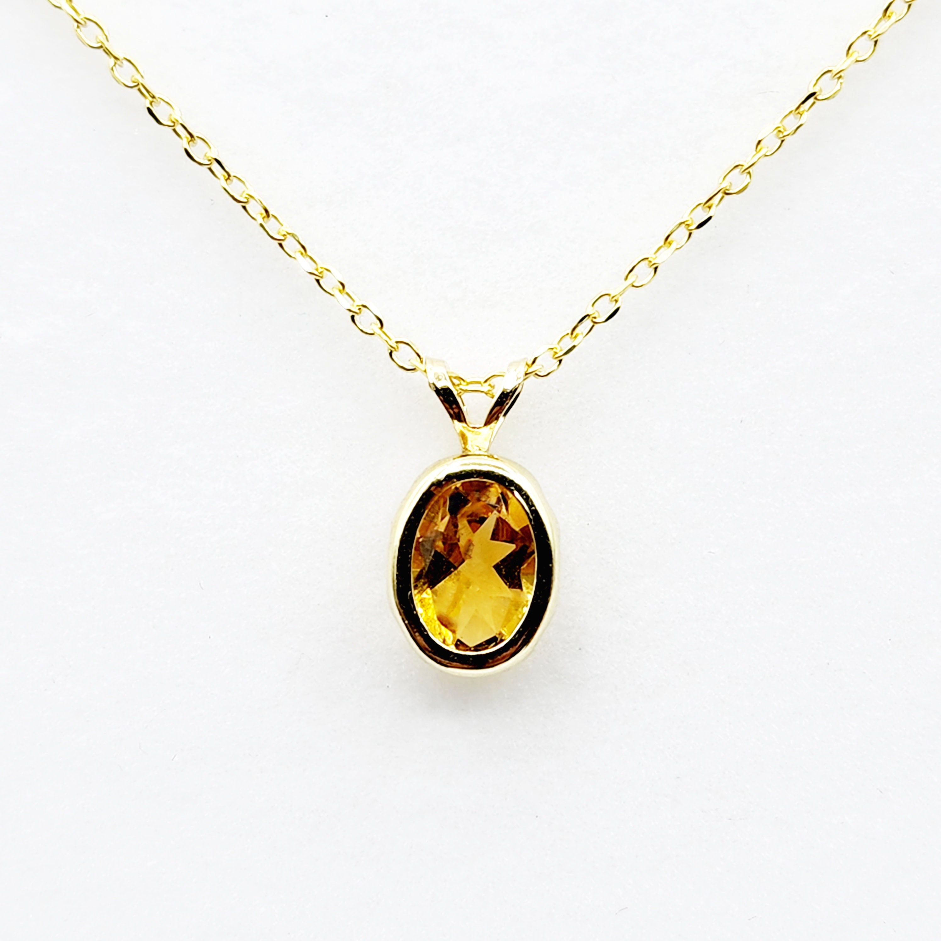 Gold Citrine Pendant Necklace, 14K Yellow Gold Genuine Citrine 8x6mm Pendant, November Birthstone, Yellow Gemstone Necklace Jewelry