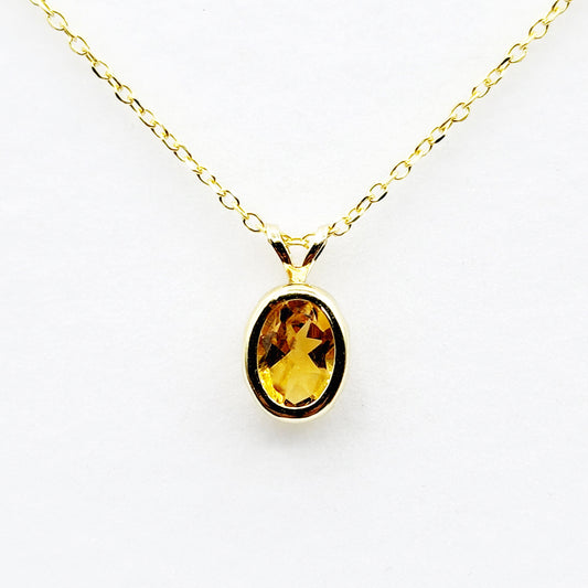 Gold Citrine Pendant Necklace, 14K Yellow Gold Genuine Citrine 8x6mm Pendant, November Birthstone, Yellow Gemstone Necklace Jewelry