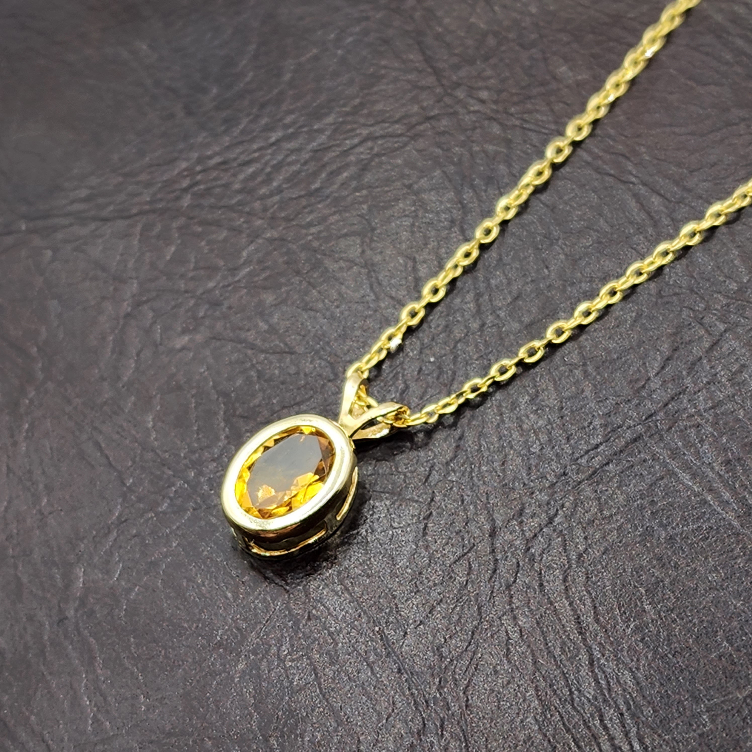 Gold Citrine Pendant Necklace, 14K Yellow Gold Genuine Citrine 8x6mm Pendant, November Birthstone, Yellow Gemstone Necklace Jewelry