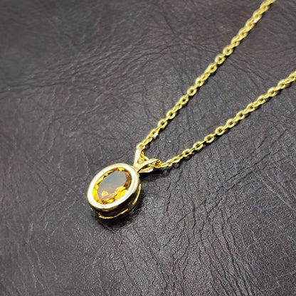 Gold Citrine Pendant Necklace, 14K Yellow Gold Genuine Citrine 8x6mm Pendant, November Birthstone, Yellow Gemstone Necklace Jewelry