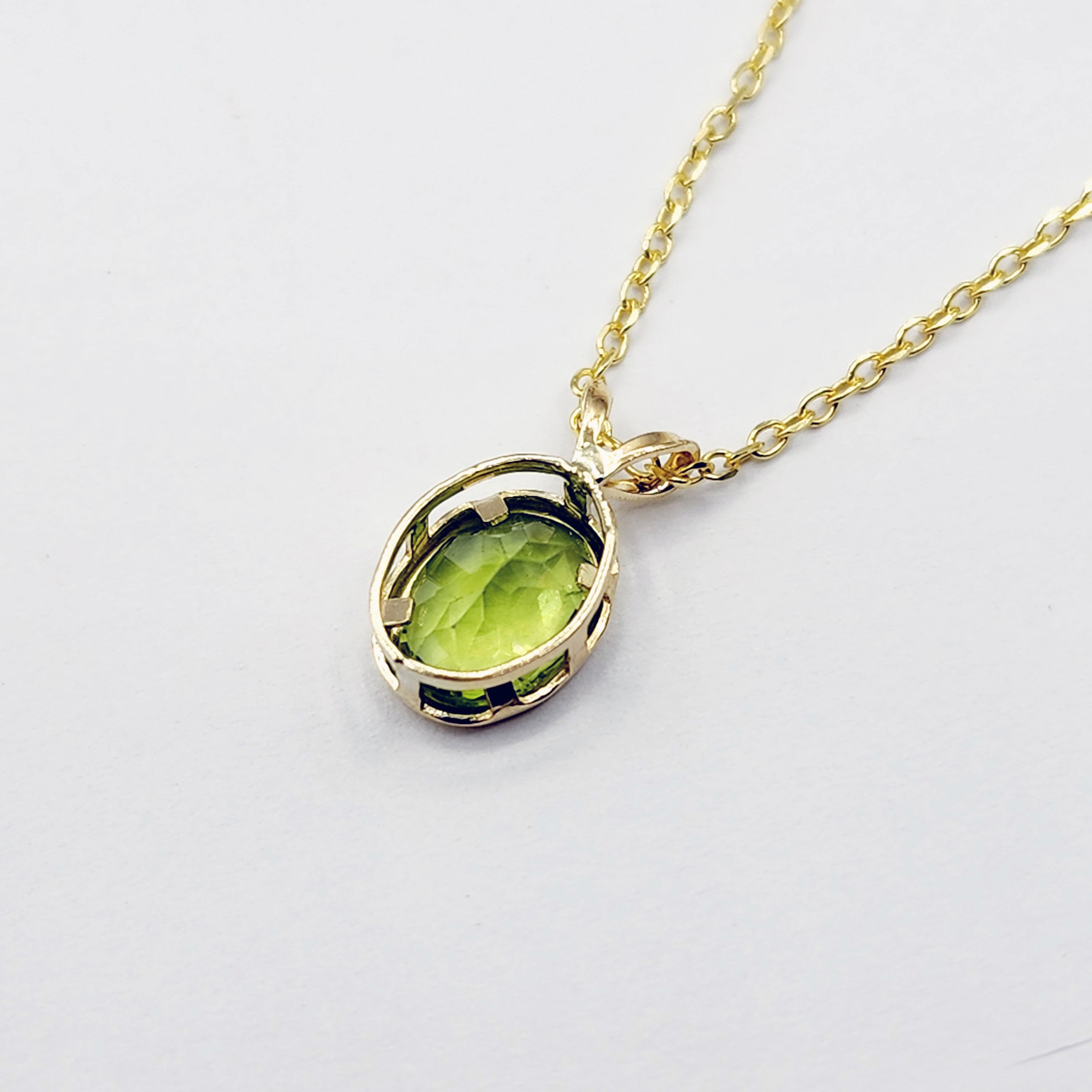 Gold Peridot Pendant Necklace, 14K Yellow Gold Genuine Oval Peridot 8x6mm Bezel Pendant Necklace, August Birthstone, Green Gemstone Jewelry