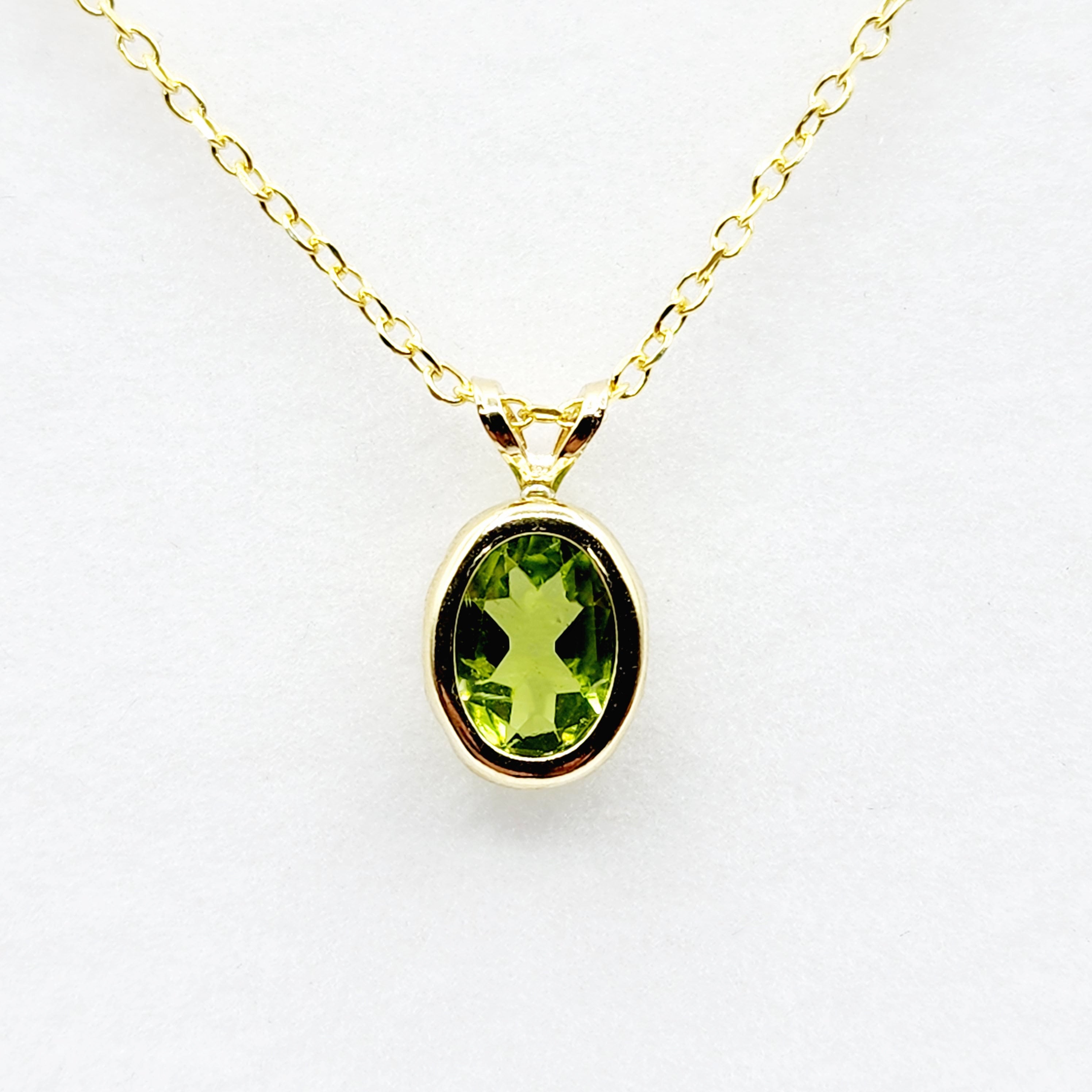 Gold Peridot Pendant Necklace, 14K Yellow Gold Genuine Oval Peridot 8x6mm Bezel Pendant Necklace, August Birthstone, Green Gemstone Jewelry
