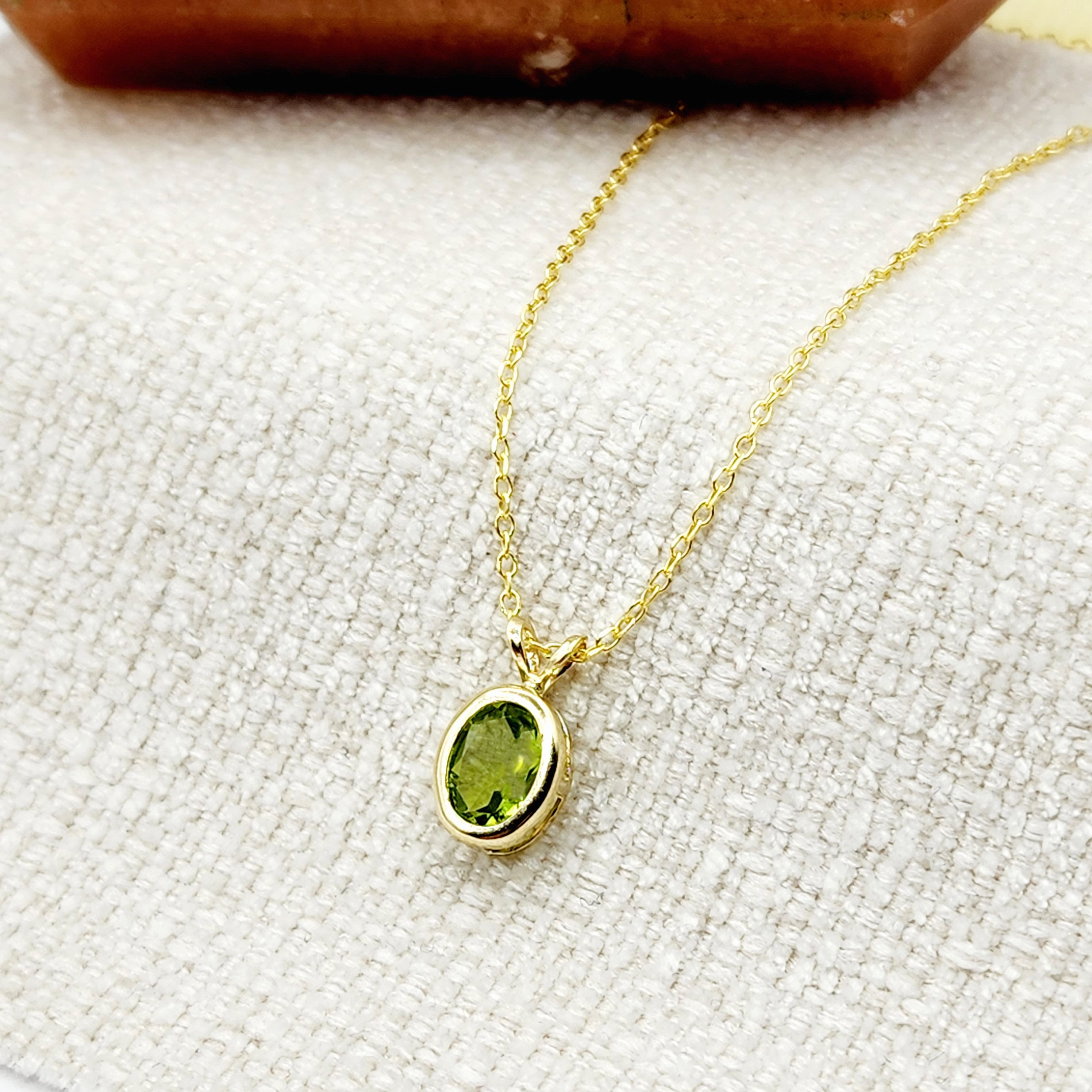 Gold Peridot Pendant Necklace, 14K Yellow Gold Genuine Oval Peridot 8x6mm Bezel Pendant Necklace, August Birthstone, Green Gemstone Jewelry