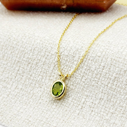 Gold Peridot Pendant Necklace, 14K Yellow Gold Genuine Oval Peridot 8x6mm Bezel Pendant Necklace, August Birthstone, Green Gemstone Jewelry