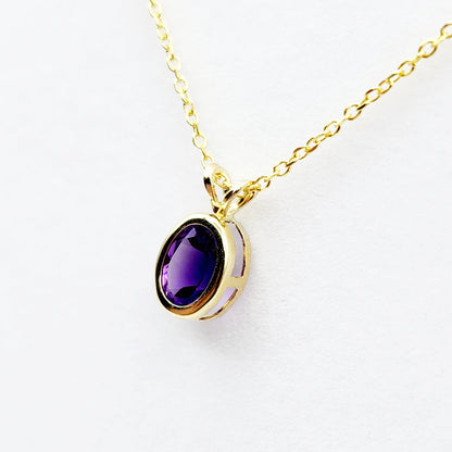 Gold Amethyst Pendant Necklace, 14K Yellow Gold Genuine Oval Amethyst 8x6mm Bezel Pendant Elegant Design Necklace, Purple Stone Necklace