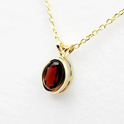 Gold Garnet Pendant Necklace, 14K Yellow Gold Genuine Oval Garnet 8x6mm Bezel Pendant Elegant Design Necklace, Red Stone Necklace