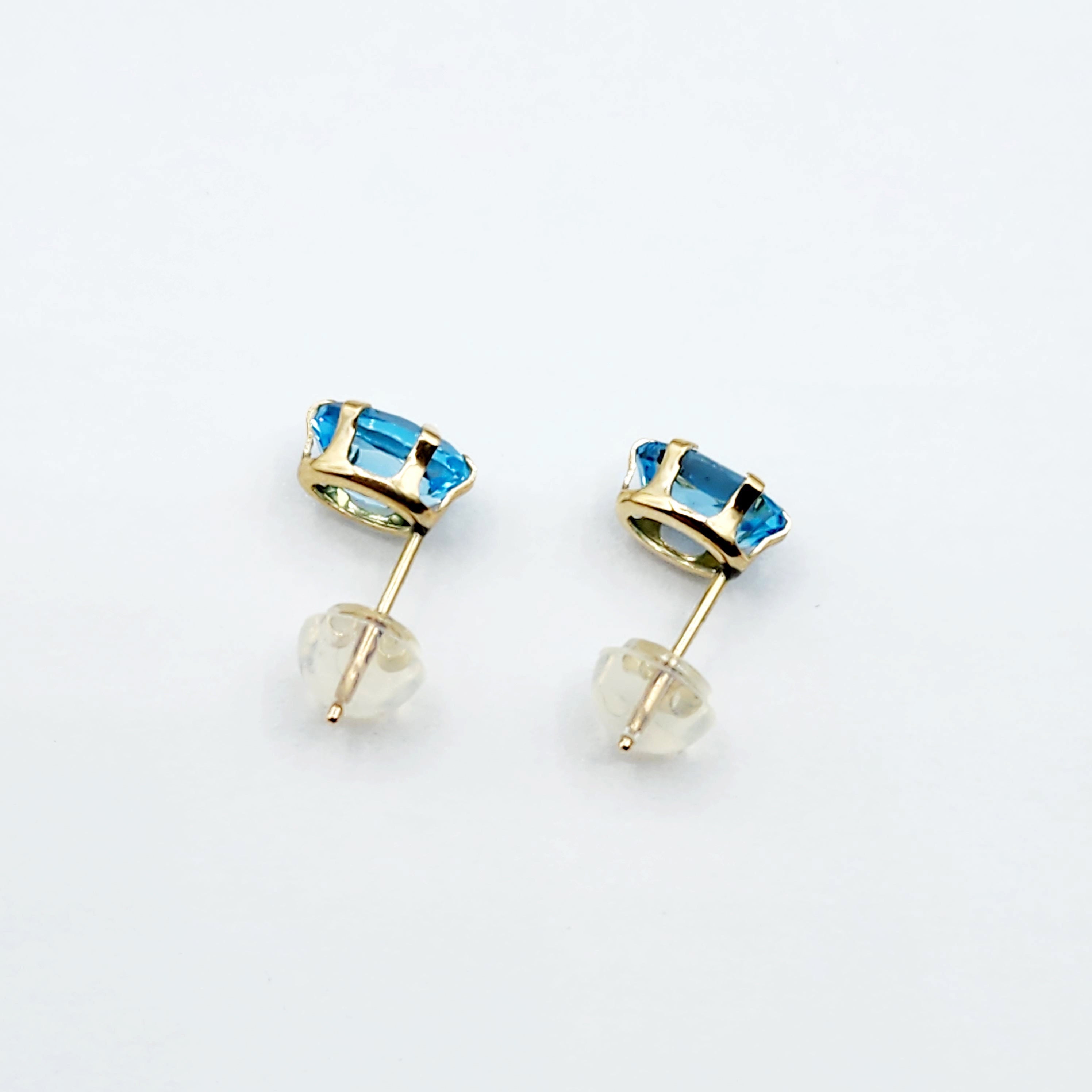Gold Blue Topaz Stud Earrings, 10K Yellow Gold Blue Topaz 7x5mm Stud Earrings, Handmade Earrings, Gemstone Earrings, December Birthstone