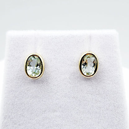 Gold Aquamarine Bezel Stud Earrings, 14K Yellow Gold Aquamarine 8x6mm Stud Earrings, March birthstone, Anniversary Gift, Birthday Gift
