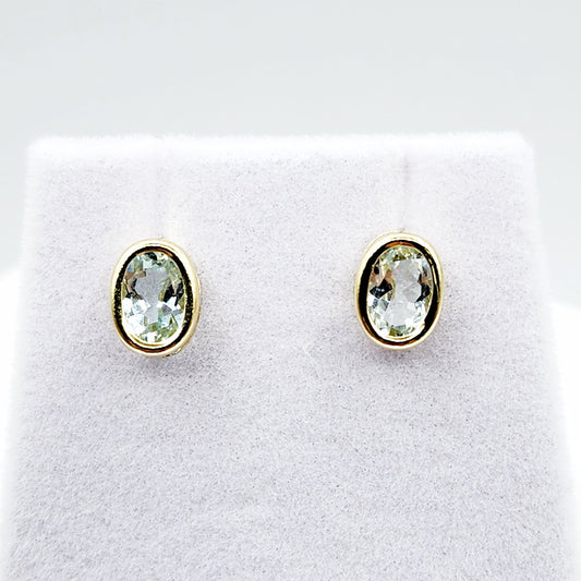 Gold Aquamarine Bezel Stud Earrings, 14K Yellow Gold Aquamarine 8x6mm Stud Earrings, March birthstone, Anniversary Gift, Birthday Gift