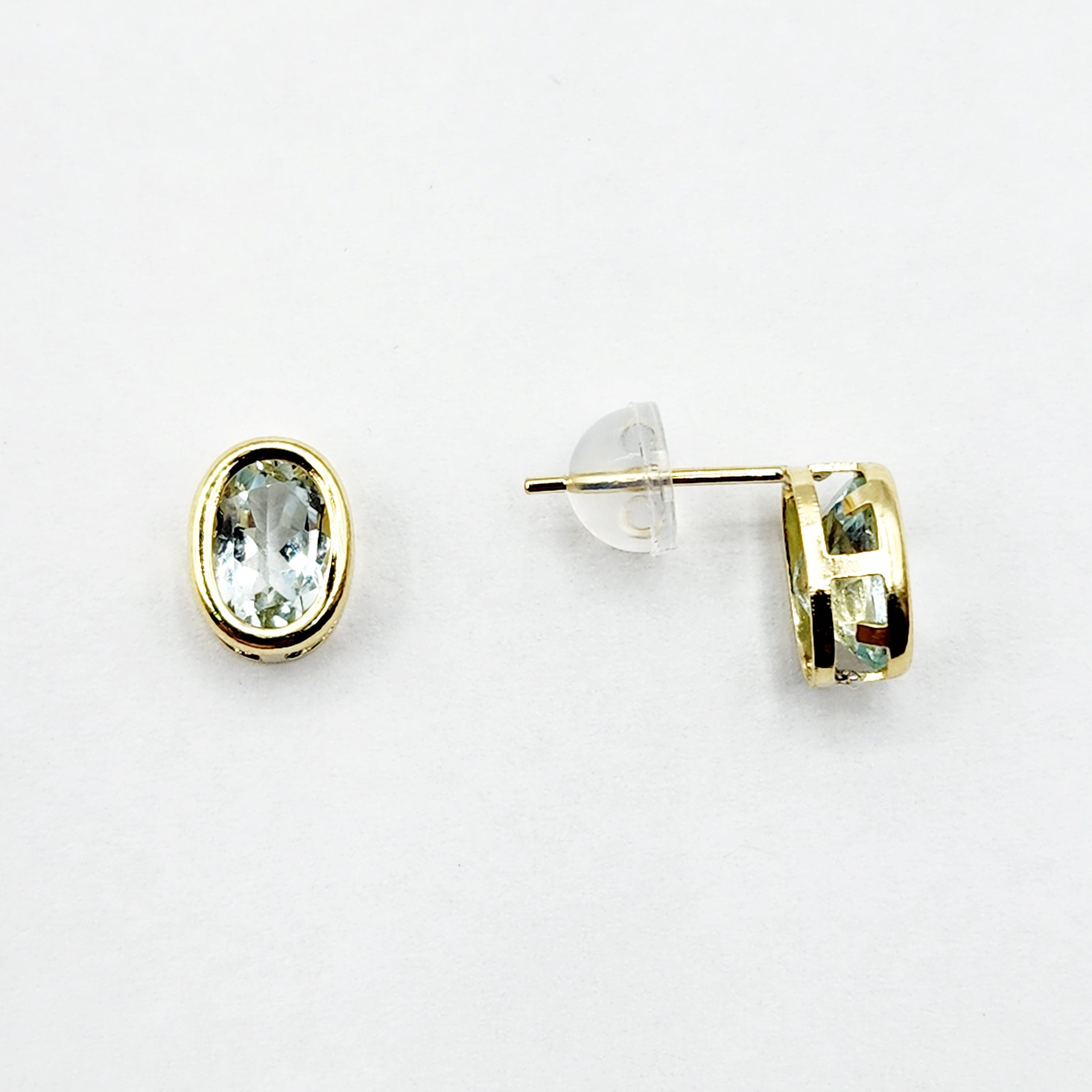 Gold Aquamarine Bezel Stud Earrings, 14K Yellow Gold Aquamarine 8x6mm Stud Earrings, March birthstone, Anniversary Gift, Birthday Gift