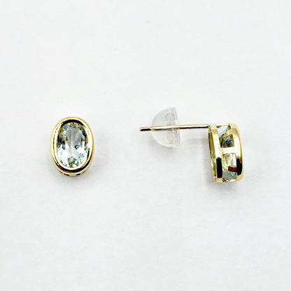 Gold Aquamarine Bezel Stud Earrings, 14K Yellow Gold Aquamarine 8x6mm Stud Earrings, March birthstone, Anniversary Gift, Birthday Gift