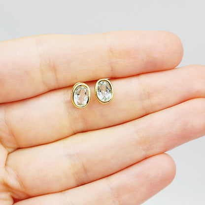 Gold Aquamarine Bezel Stud Earrings, 14K Yellow Gold Aquamarine 8x6mm Stud Earrings, March birthstone, Anniversary Gift, Birthday Gift