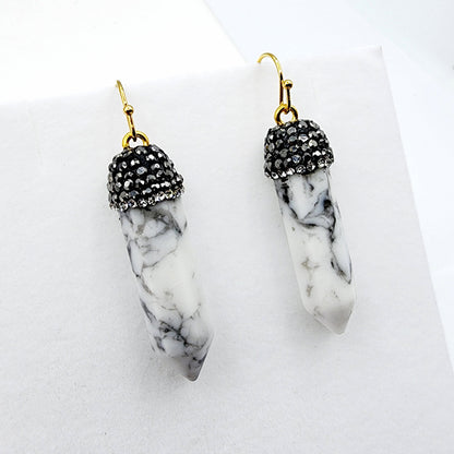 Genuine Howlite Crystal Earrings, Natural Howlite Crystal Tower Point Earrings, Healing Crystal Earrings, Women's Dangle Earrings