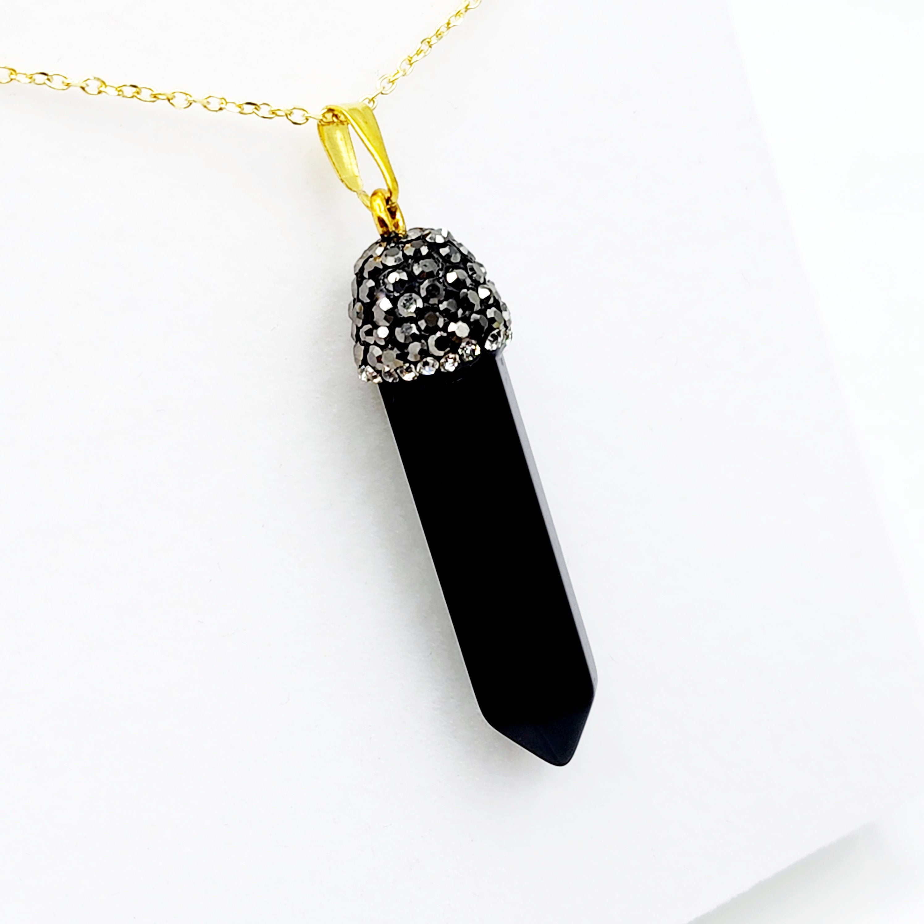 Genuine Black Onyx Point Pendant, Elegant Black Onyx Point Pendant Necklace, Genuine Gemstone Jewelry