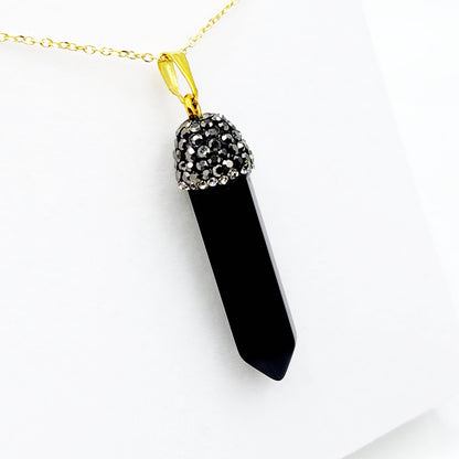 Genuine Black Onyx Point Pendant, Elegant Black Onyx Point Pendant Necklace, Genuine Gemstone Jewelry