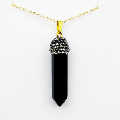 Genuine Black Onyx Point Pendant, Elegant Black Onyx Point Pendant Necklace, Genuine Gemstone Jewelry