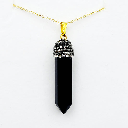 Genuine Black Onyx Point Pendant, Elegant Black Onyx Point Pendant Necklace, Genuine Gemstone Jewelry